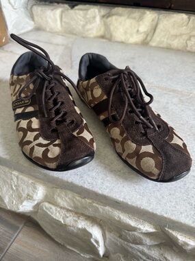 Coach Brown and Cream Signature Low-Top Sneakers